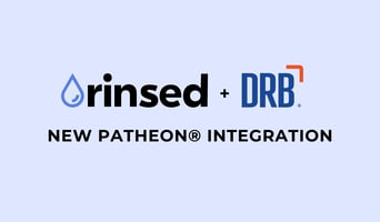 Image of Rinsed and DRB logos with text that reads "New Patheon Integration"